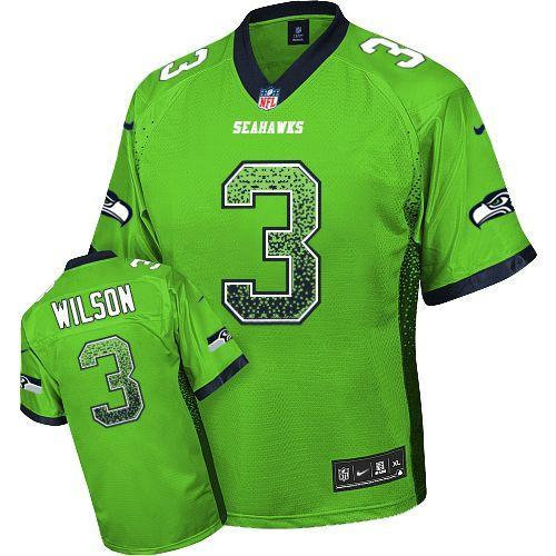 NEW Seattle Seahawks #3 Russell Wilson Green Stitched NFL Elite Drift Fashion Jerseys