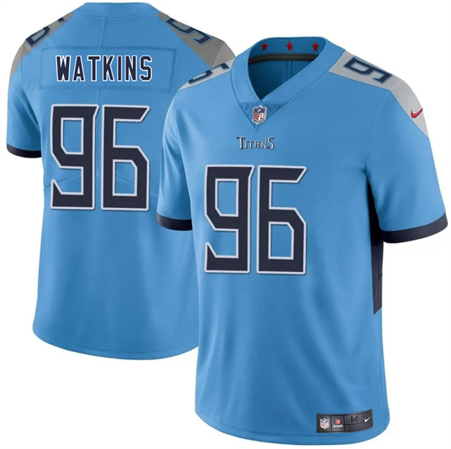 Men's Tennessee Titans #96 Carlos Watkins Blue 2025 Vapor Limited Stitched Football Jersey Men's Tennessee Titans #96 Carlos Watkins Blue 2025 Vapor Limited Stitched Football Jersey