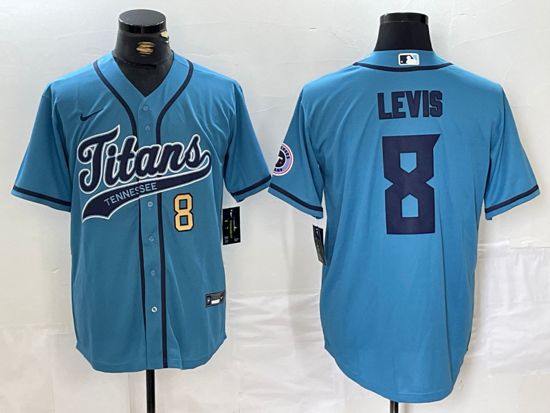 Men's Tennessee Titans #8 Will Levis Blue With Patch Cool Base Stitched Baseball Jersey 2 Men's Tennessee Titans #8 Will Levis Blue With Patch Cool Base Stitched Baseball Jersey 2