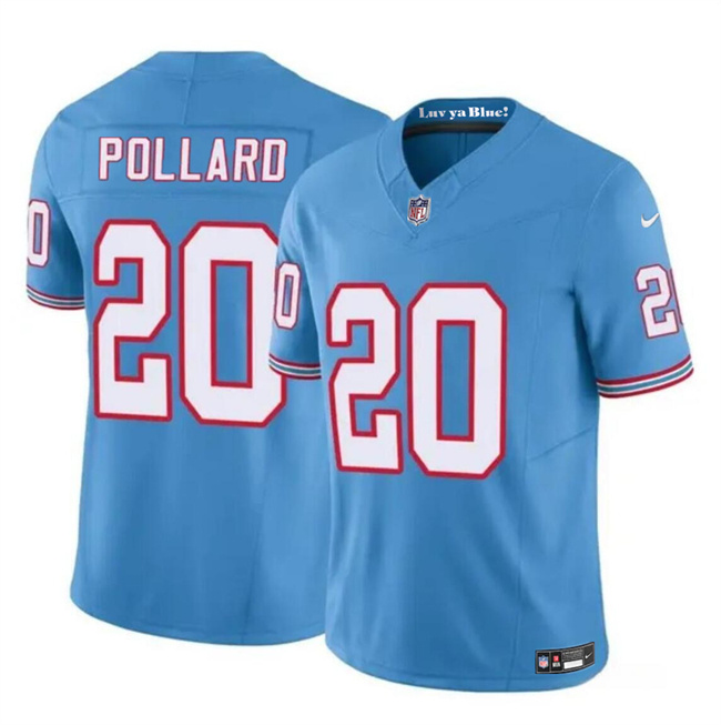 Men's Tennessee Titans #20 Tony Pollard Blue 2023 F.U.S.E. Throwback Limited Stitched Football Jersey Men's Tennessee Titans #20 Tony Pollard Blue 2023 F.U.S.E. Throwback Limited Stitched Football Jersey