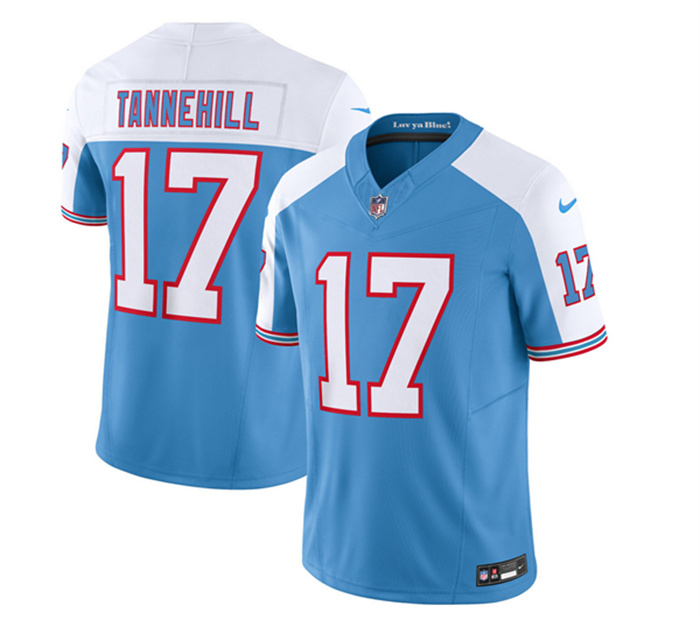 Men's Tennessee Titans #17 Ryan Tannehill Blue White 2023 F.U.S.E. Vapor Limited Throwback Stitched Football Jersey Men's Tennessee Titans #17 Ryan Tannehill Blue White 2023 F.U.S.E. Vapor Limited Throwback Stitched Football Jersey