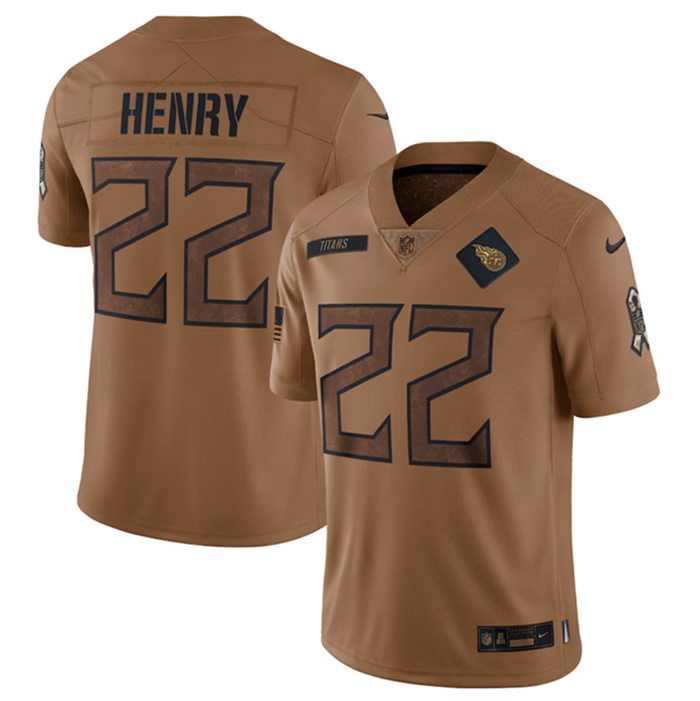 Men's Tennessee Titans #22 Derrick Henry 2023 Brown Salute To Service Limited Stitched Football Jersey Men's Tennessee Titans #22 Derrick Henry 2023 Brown Salute To Service Limited Stitched Football Jersey