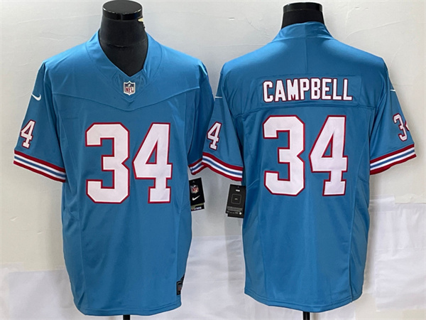 Men's Tennessee Titans #34 Earl Campbell Light Blue 2023 F.U.S.E. Vapor Limited Throwback Stitched Football Jersey Men's Tennessee Titans #34 Earl Campbell Light Blue 2023 F.U.S.E. Vapor Limited Throwback Stitched Football Jersey
