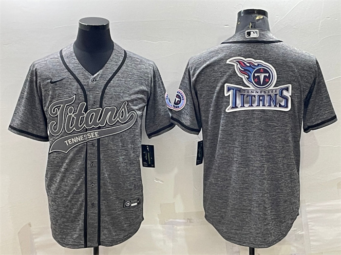 Men's Tennessee Titans Grey Team Big Logo With Patch Cool Base Stitched Baseball Jersey Men's Tennessee Titans Grey Team Big Logo With Patch Cool Base Stitched Baseball Jersey