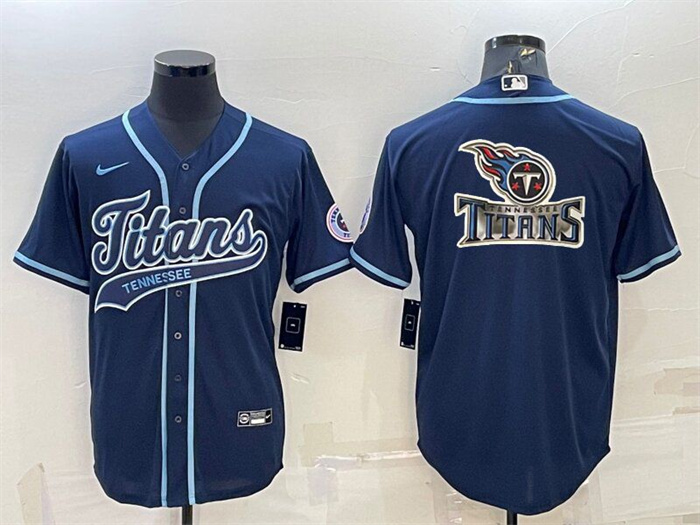 Men's Tennessee Titans Navy Team Big Logo With Patch Cool Base Stitched Baseball Jersey Men's Tennessee Titans Navy Team Big Logo With Patch Cool Base Stitched Baseball Jersey