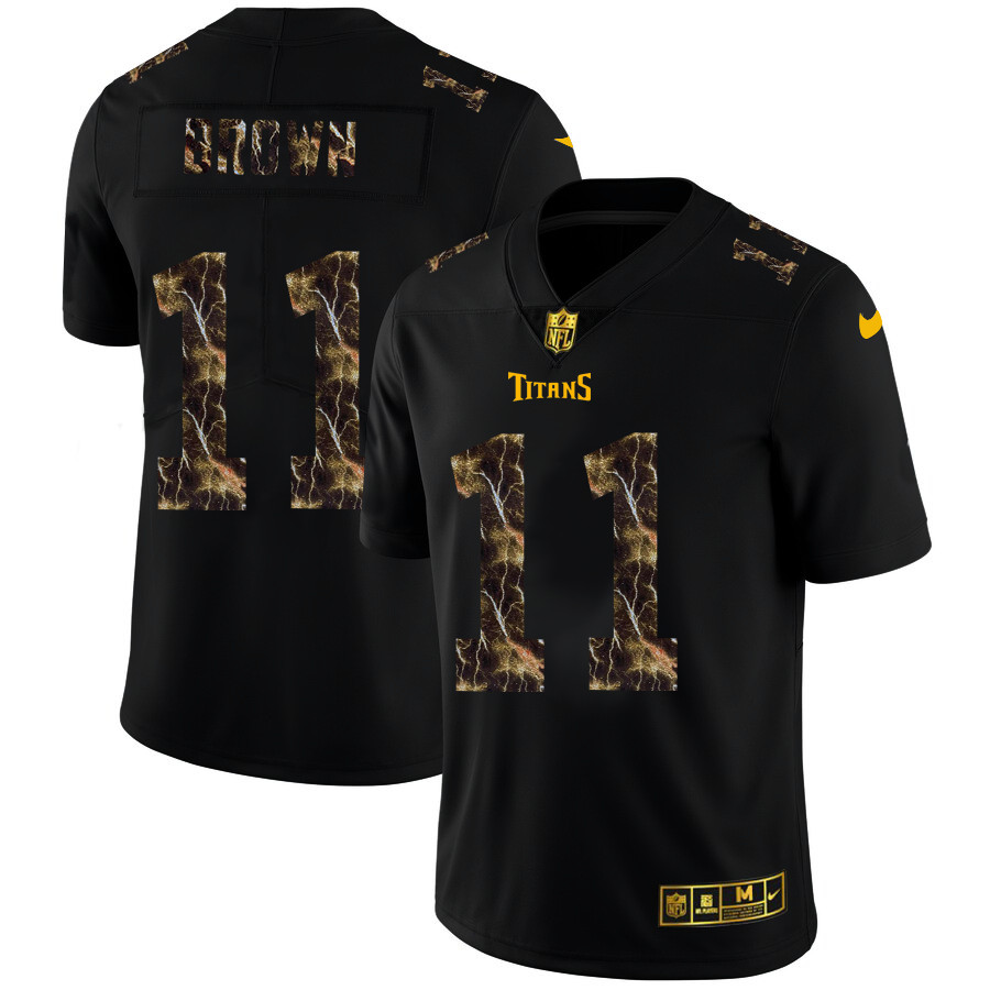 Tennessee Titans #11 A.J. Brown Men's Black Nike Flocked Lightning Vapor Limited NFL Jersey Tennessee Titans #11 A.J. Brown Men's Black Nike Flocked Lightning Vapor Limited NFL Jersey