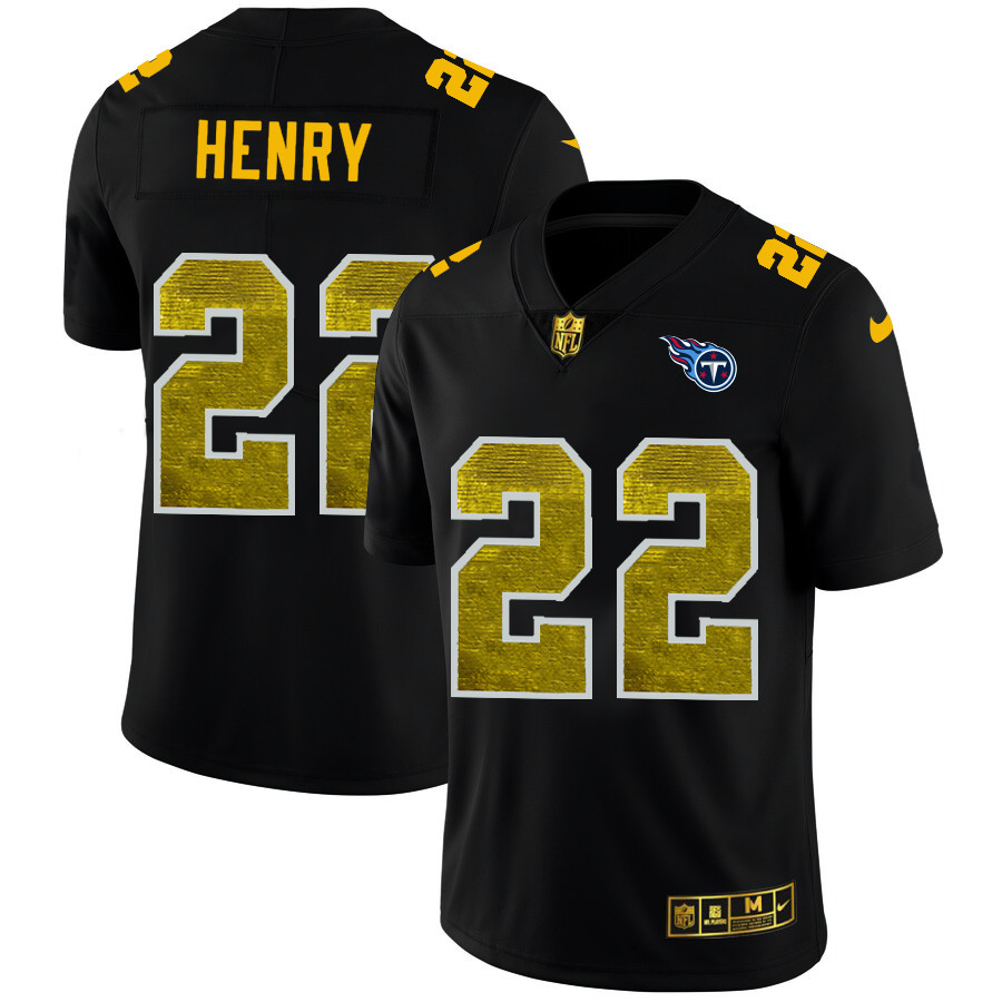 Tennessee Titans #22 Derrick Henry Men's Black Nike Golden Sequin Vapor Limited NFL Jersey Tennessee Titans #22 Derrick Henry Men's Black Nike Golden Sequin Vapor Limited NFL Jersey
