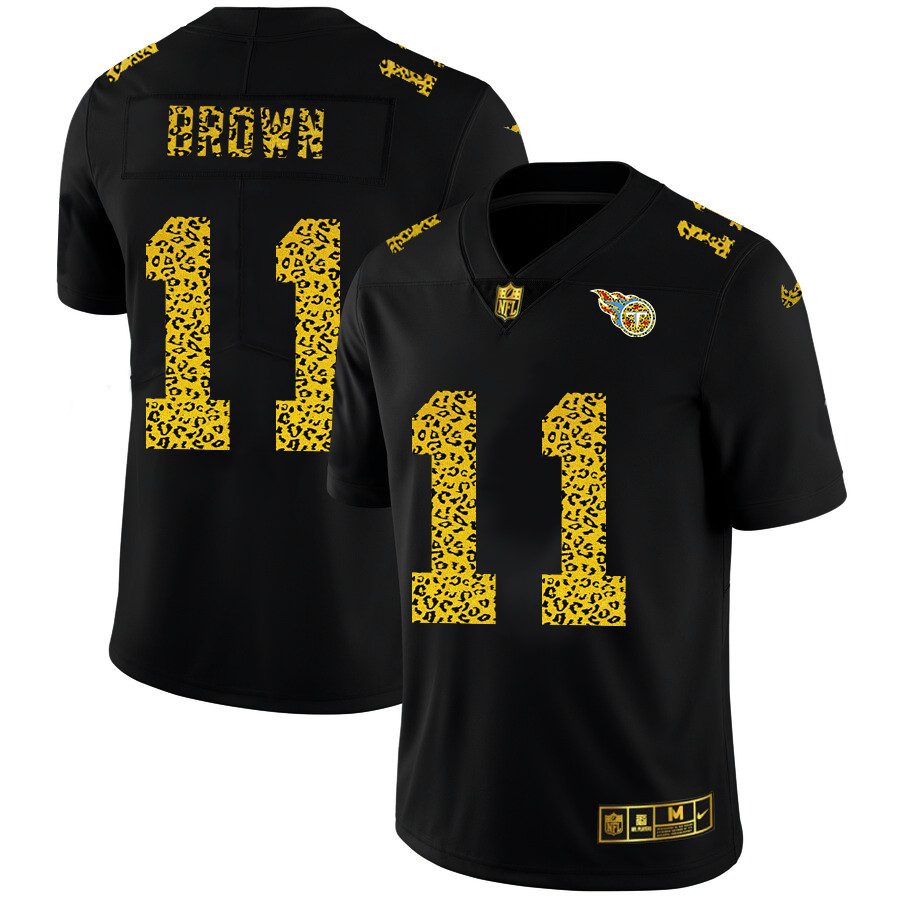 Tennessee Titans #11 A.J. Brown Men's Nike Leopard Print Fashion Vapor Limited NFL Jersey Black Tennessee Titans #11 A.J. Brown Men's Nike Leopard Print Fashion Vapor Limited NFL Jersey Black