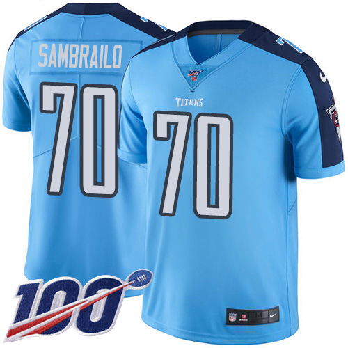 Nike Titans #70 Ty Sambrailo Light Blue Men's Stitched NFL Limited Rush 100th Season Jersey Nike Titans #70 Ty Sambrailo Light Blue Men's Stitched NFL Limited Rush 100th Season Jersey
