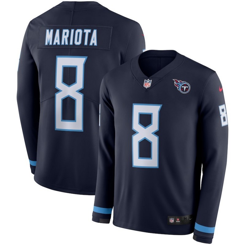 Men's Titans #8 Marcus Mariota Navy Blue Team Color Men's Stitched NFL Limited Therma Long Sleeve Jersey Men's Titans #8 Marcus Mariota Navy Blue Team Color Men's Stitched NFL Limited Therma Long Sleeve Jersey