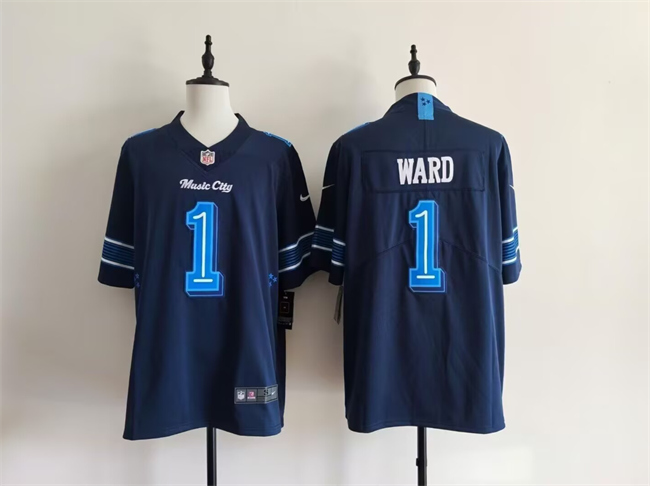 Men's Tennessee Titans #1 Cameron Ward Navy 2026 'Music City' Rivalries Collection Limited Stitched Football Jersey