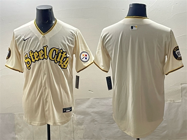 Men's Pittsburgh Steelers Blank Cream 412 Patch Vapor Premier Limited Stitched Baseball Jersey Men's Pittsburgh Steelers Blank Cream 412 Patch Vapor Premier Limited Stitched Baseball Jersey