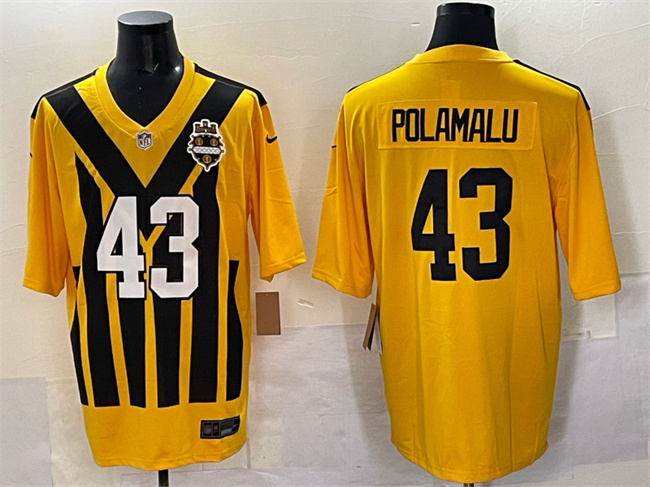 Men's Pittsburgh Steelers #43 Troy Polamalu Gold 1933 Throwback Alternate Stitched Football Jersey Men's Pittsburgh Steelers #43 Troy Polamalu Gold 1933 Throwback Alternate Stitched Football Jersey