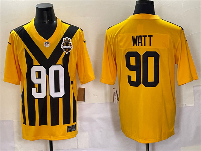 Men's Pittsburgh Steelers #90 T.J. Watt Gold 1933 Throwback Alternate Stitched Football Jersey Men's Pittsburgh Steelers #90 T.J. Watt Gold 1933 Throwback Alternate Stitched Football Jersey