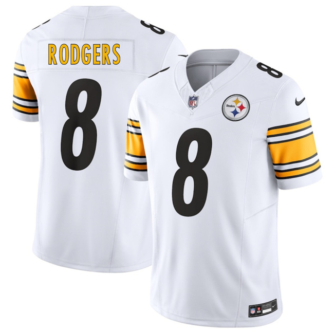Men's Pittsburgh Steelers #8 Aaron Rodgers White 2025 F.U.S.E. Vapor Limited Stitched Football Jersey Men's Pittsburgh Steelers #8 Aaron Rodgers White 2025 F.U.S.E. Vapor Limited Stitched Football Jersey