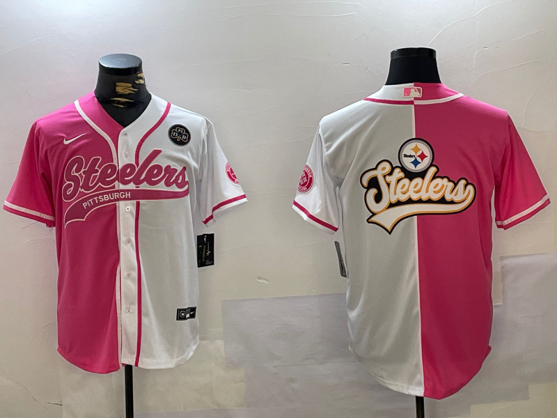 Men's Pittsburgh Steelers Big Logo 2024 Arctic Red White Salute To Service Stitched Baseball Jersey 2 Men's Pittsburgh Steelers Big Logo 2024 Arctic Red White Salute To Service Stitched Baseball Jersey 2