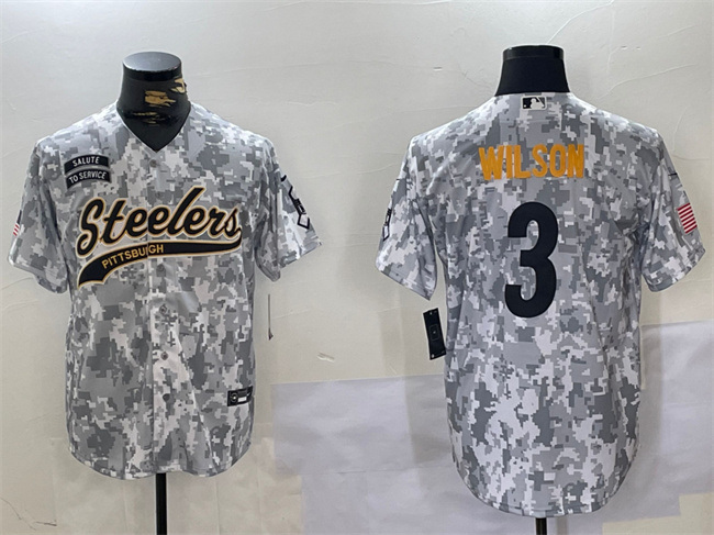 Men's Pittsburgh Steelers #3 Russell Wilson 2024 Arctic Camo Salute To Service Stitched Baseball Jersey Men's Pittsburgh Steelers #3 Russell Wilson 2024 Arctic Camo Salute To Service Stitched Baseball Jersey
