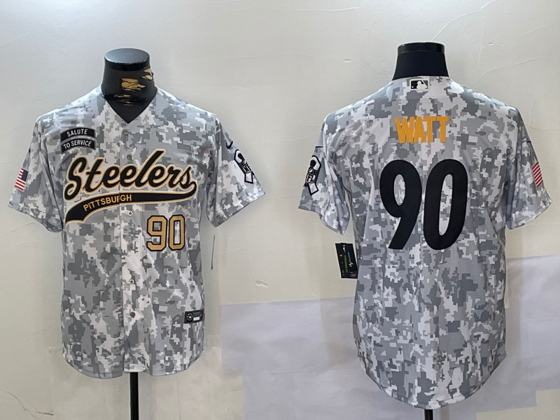 Men's Pittsburgh Steelers #90 T.J. Watt 2024 Arctic Camo Salute To Service Stitched Baseball Jersey 2 Men's Pittsburgh Steelers #90 T.J. Watt 2024 Arctic Camo Salute To Service Stitched Baseball Jersey 2