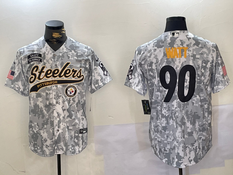 Men's Pittsburgh Steelers #90 T.J. Watt 2024 Arctic Camo Salute To Service Stitched Baseball Jersey 1 Men's Pittsburgh Steelers #90 T.J. Watt 2024 Arctic Camo Salute To Service Stitched Baseball Jersey 1