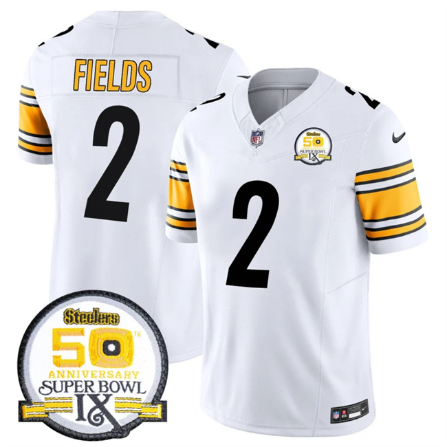 Men's Pittsburgh Steelers #2 Justin Fields White 2024 F.U.S.E. 50th Anniversary Of Super Bowl IX Alternate Vapor Untouchable Limited Stitched Jersey Men's Pittsburgh Steelers #2 Justin Fields White 2024 F.U.S.E. 50th Anniversary Of Super Bowl IX Alternate Vapor Untouchable Limited Stitched Jersey