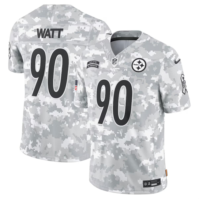 Men's Pittsburgh Steelers #90 T. J. Watt 2024 Arctic Camo Salute To Service Limited Stitched Football Jersey Men's Pittsburgh Steelers #90 T. J. Watt 2024 Arctic Camo Salute To Service Limited Stitched Football Jersey