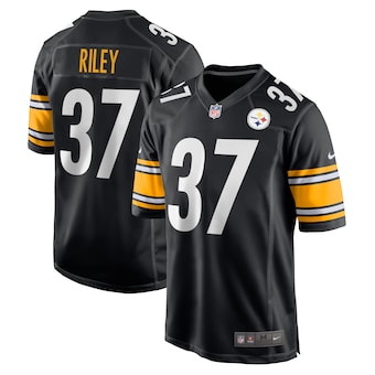 Men's Pittsburgh Steelers #37 Elijah Riley Nike Black Game Player Jersey Men's Pittsburgh Steelers #37 Elijah Riley Nike Black Game Player Jersey