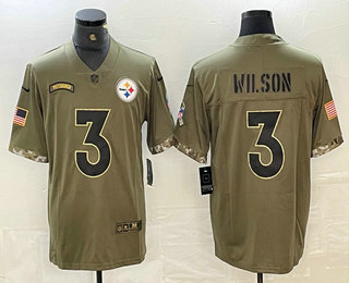 Men's Pittsburgh Steelers #3 Russell Wilson Olive 2022 Salute To Service Limited Stitched Jersey Men's Pittsburgh Steelers #3 Russell Wilson Olive 2022 Salute To Service Limited Stitched Jersey