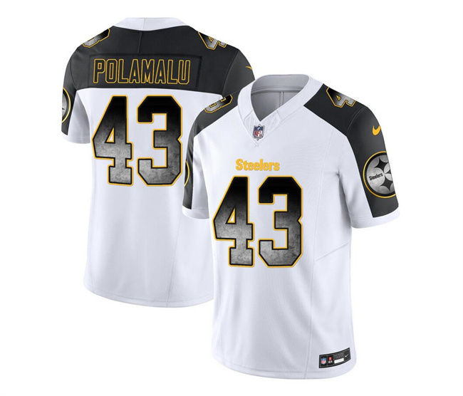 Men's Pittsburgh Steelers #43 Troy Polamalu White Black 2023 F.U.S.E. Smoke Vapor Untouchable Limited Stitched Jersey Men's Pittsburgh Steelers #43 Troy Polamalu White Black 2023 F.U.S.E. Smoke Vapor Untouchable Limited Stitched Jersey
