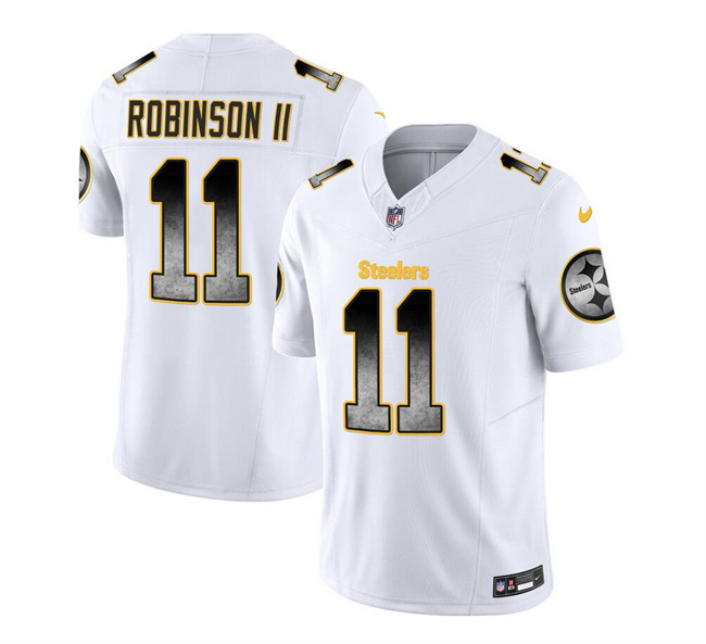 Men's Pittsburgh Steelers #11 Allen Robinson II White 2023 F.U.S.E. Smoke Vapor Untouchable Limited Stitched Jersey Men's Pittsburgh Steelers #11 Allen Robinson II White 2023 F.U.S.E. Smoke Vapor Untouchable Limited Stitched Jersey