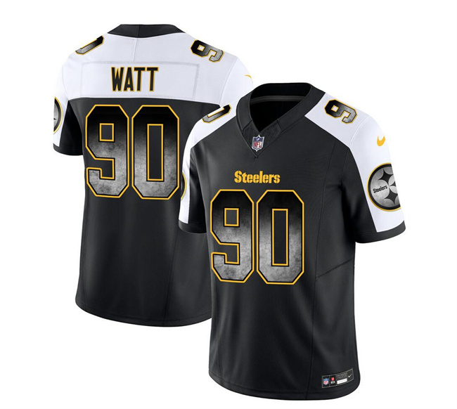 Men's Pittsburgh Steelers #90 T.J. Watt Black White 2023 F.U.S.E. Smoke Vapor Untouchable Limited Stitched Jersey Men's Pittsburgh Steelers #90 T.J. Watt Black White 2023 F.U.S.E. Smoke Vapor Untouchable Limited Stitched Jersey