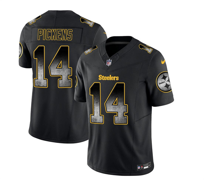 Men's Pittsburgh Steelers #14 George Pickens Black 2023 F.U.S.E. Smoke Vapor Untouchable Limited Stitched Jersey Men's Pittsburgh Steelers #14 George Pickens Black 2023 F.U.S.E. Smoke Vapor Untouchable Limited Stitched Jersey