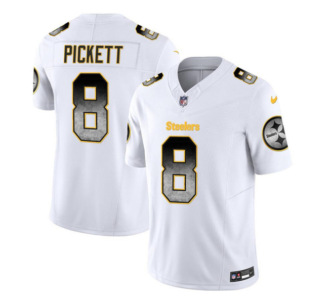 Men's Pittsburgh Steelers #8 Kenny Pickett White 2023 F.U.S.E. Smoke Vapor Untouchable Limited Stitched Jersey Men's Pittsburgh Steelers #8 Kenny Pickett White 2023 F.U.S.E. Smoke Vapor Untouchable Limited Stitched Jersey