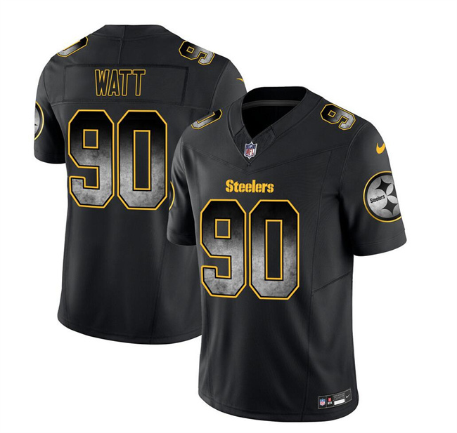 Men's Pittsburgh Steelers #90 T.J. Watt Black 2023 F.U.S.E. Smoke Vapor Untouchable Limited Stitched Jersey Men's Pittsburgh Steelers #90 T.J. Watt Black 2023 F.U.S.E. Smoke Vapor Untouchable Limited Stitched Jersey