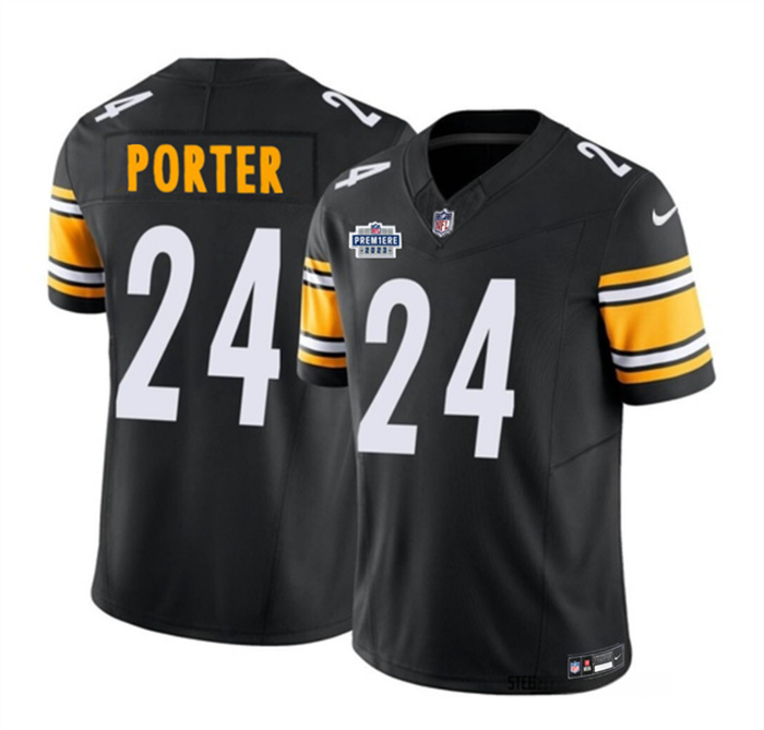Men's Pittsburgh Steelers #24 Joey Porter Jr. Black 2023 F.U.S.E. With Prem1ere Patch Vapor Untouchable Limited Stitched Football Jersey Men's Pittsburgh Steelers #24 Joey Porter Jr. Black 2023 F.U.S.E. With Prem1ere Patch Vapor Untouchable Limited Stitched Football Jersey