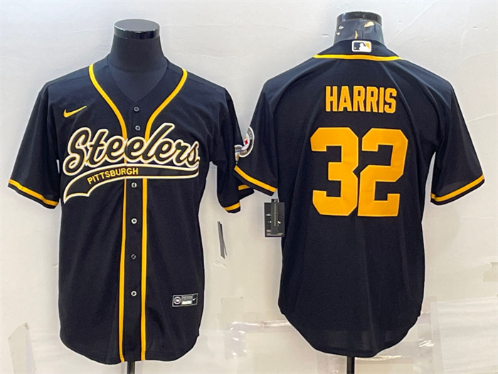 Men's Pittsburgh Steelers #32 Franco Harris Black Gold With Patch Cool Base Stitched Baseball Jersey Men's Pittsburgh Steelers #32 Franco Harris Black Gold With Patch Cool Base Stitched Baseball Jersey