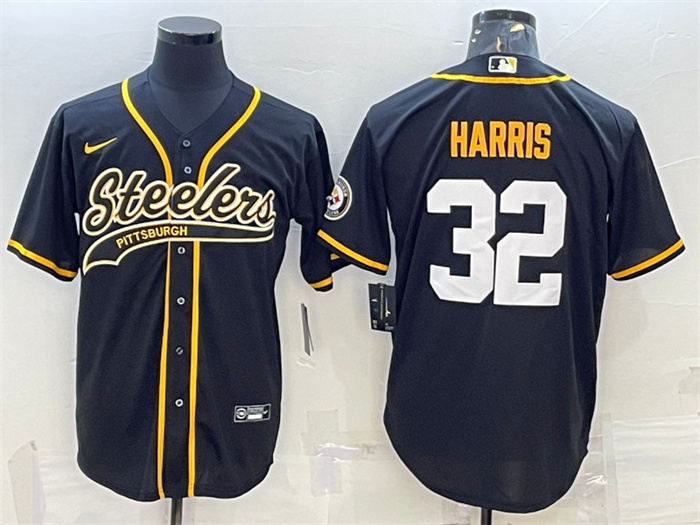 Men's Pittsburgh Steelers #32 Franco Harris Black With Patch Cool Base Stitched Baseball JerseyS Men's Pittsburgh Steelers #32 Franco Harris Black With Patch Cool Base Stitched Baseball JerseyS
