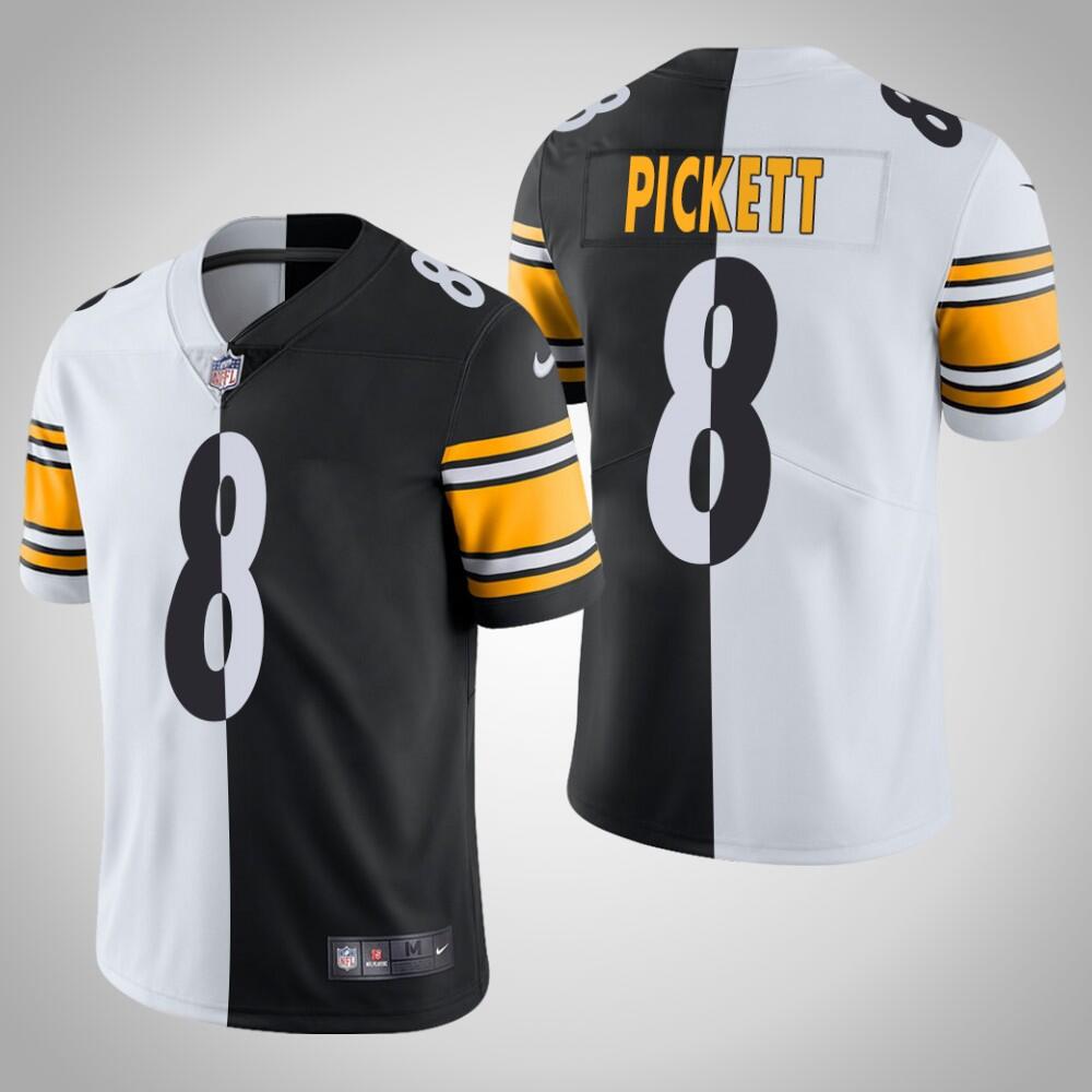 Men's Pittsburgh Steelers #8 Kenny Pickett White Black Split Limited Stitched Jersey Men's Pittsburgh Steelers #8 Kenny Pickett White Black Split Limited Stitched Jersey