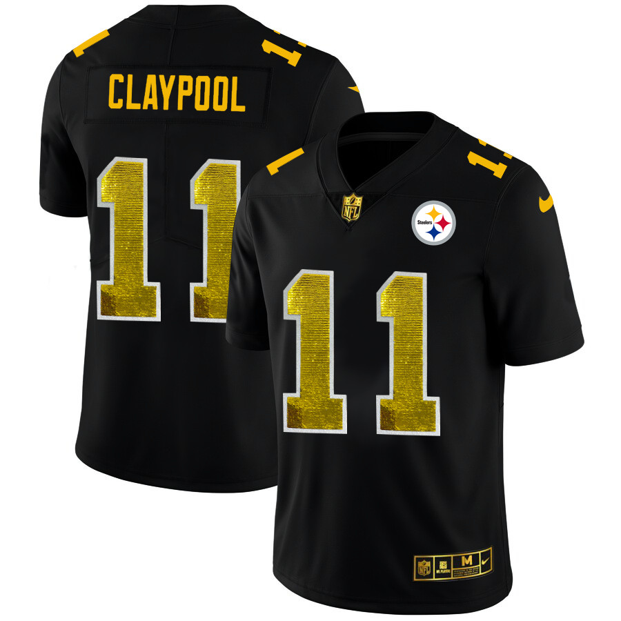Pittsburgh Steelers #11 Chase Claypool Men's Black Nike Golden Sequin Vapor Limited NFL Jersey Pittsburgh Steelers #11 Chase Claypool Men's Black Nike Golden Sequin Vapor Limited NFL Jersey
