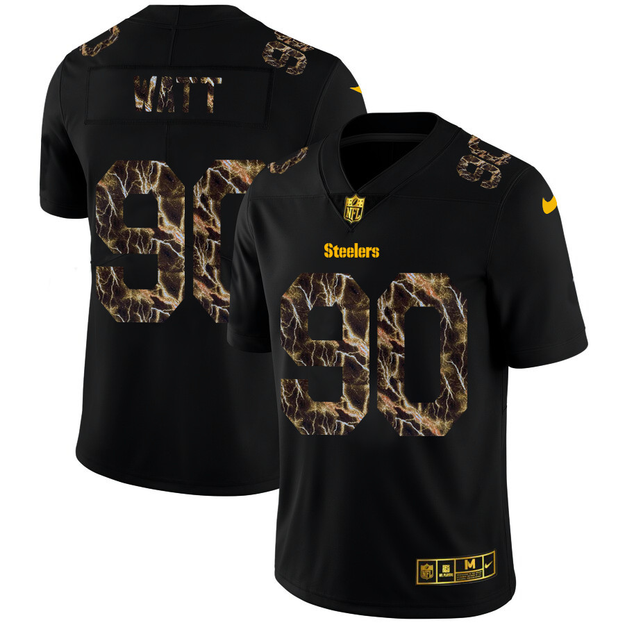 Pittsburgh Steelers #90 T.J. Watt Men's Black Nike Flocked Lightning Vapor Limited NFL Jersey Pittsburgh Steelers #90 T.J. Watt Men's Black Nike Flocked Lightning Vapor Limited NFL Jersey