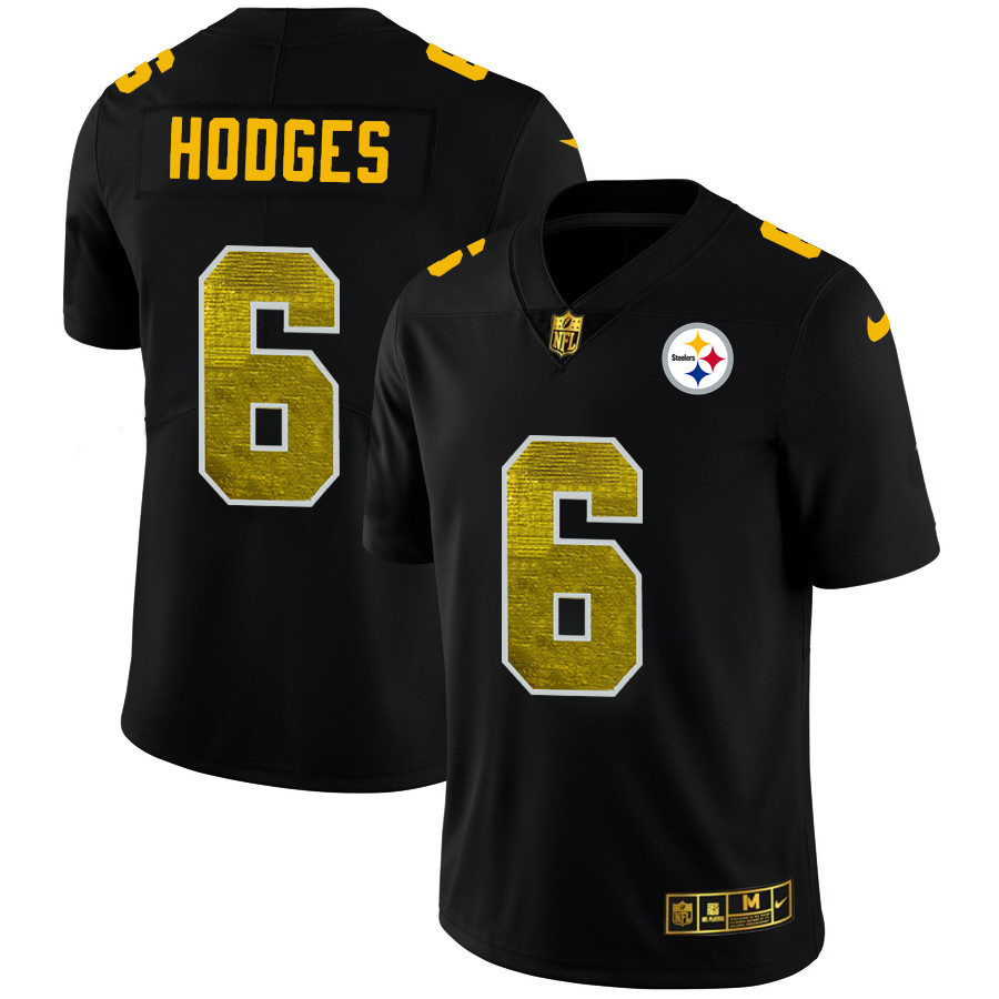 Pittsburgh Steelers #6 Devlin Hodges Men's Black Nike Golden Sequin Vapor Limited NFL Jersey Pittsburgh Steelers #6 Devlin Hodges Men's Black Nike Golden Sequin Vapor Limited NFL Jersey