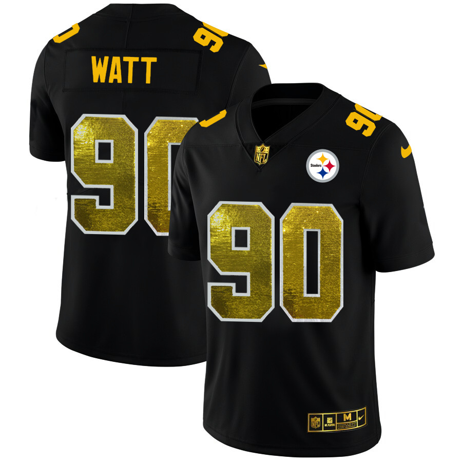 Pittsburgh Steelers #90 T.J. Watt Men's Black Nike Golden Sequin Vapor Limited NFL Jersey Pittsburgh Steelers #90 T.J. Watt Men's Black Nike Golden Sequin Vapor Limited NFL Jersey