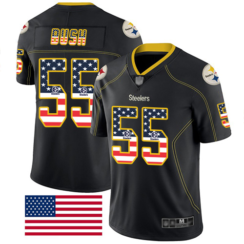 Steelers #55 Devin Bush Black Men's Stitched Football Limited Rush USA Flag Jersey Steelers #55 Devin Bush Black Men's Stitched Football Limited Rush USA Flag Jersey