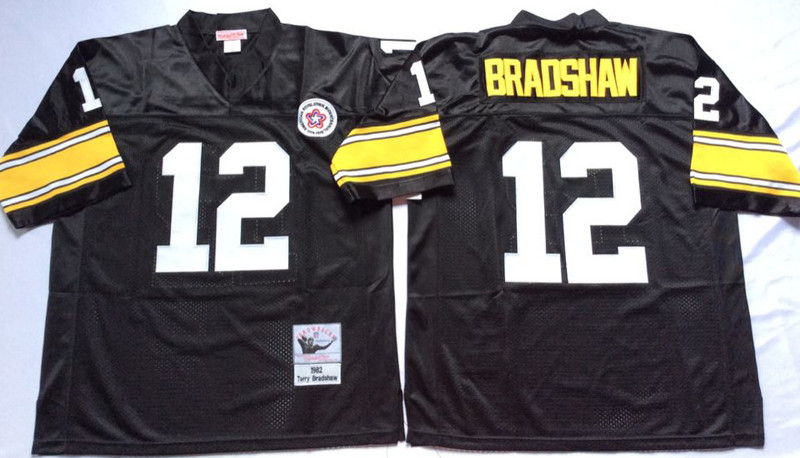 Mitchell And Ness Steelers #12 Terry Bradshaw Black Throwback Stitched NFL Jersey Mitchell And Ness Steelers #12 Terry Bradshaw Black Throwback Stitched NFL Jersey