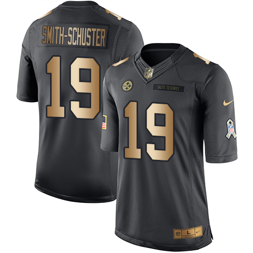 Nike Steelers #19 JuJu Smith-Schuster Black Men's Stitched NFL Limited Gold Salute To Service Jersey Nike Steelers #19 JuJu Smith-Schuster Black Men's Stitched NFL Limited Gold Salute To Service Jersey