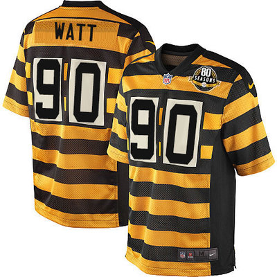 Nike Steelers #90 T. J. Watt Yellow Black Alternate Men's Stitched NFL 80TH Throwback Elite Jersey Nike Steelers #90 T. J. Watt Yellow Black Alternate Men's Stitched NFL 80TH Throwback Elite Jersey