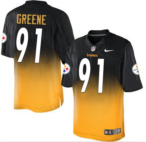 Nike Steelers #91 Kevin Greene Black Gold Men's Stitched NFL Elite Fadeaway Fashion Jersey Nike Steelers #91 Kevin Greene Black Gold Men's Stitched NFL Elite Fadeaway Fashion Jersey