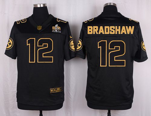 Nike Steelers #12 Terry Bradshaw Black Men's Stitched NFL Elite Pro Line Gold Collection Jersey Nike Steelers #12 Terry Bradshaw Black Men's Stitched NFL Elite Pro Line Gold Collection Jersey