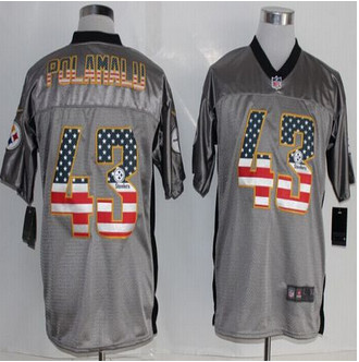New Pittsburgh Steelers #43 Troy Polamalu Grey Men's Stitched NFL Elite USA Flag Fashion Jersey New Pittsburgh Steelers #43 Troy Polamalu Grey Men's Stitched NFL Elite USA Flag Fashion Jersey