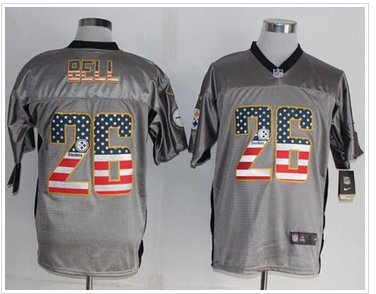 NEW Pittsburgh Steelers #26 Le'Veon Bell Grey NFL Elite USA Flag Fashion Jersey