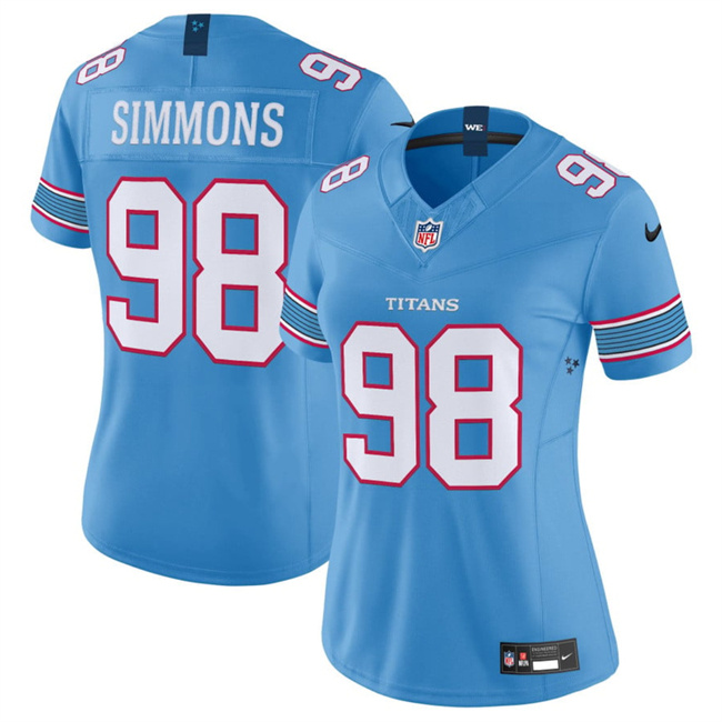 Women's Tennessee Titans #98 Jeffery Simmons Light Blue 2026 F.U.S.E. Vapor Limited Stitched Football Jersey(Run Small) Women's Tennessee Titans #98 Jeffery Simmons Light Blue 2026 F.U.S.E. Vapor Limited Stitched Football Jersey(Run Small)